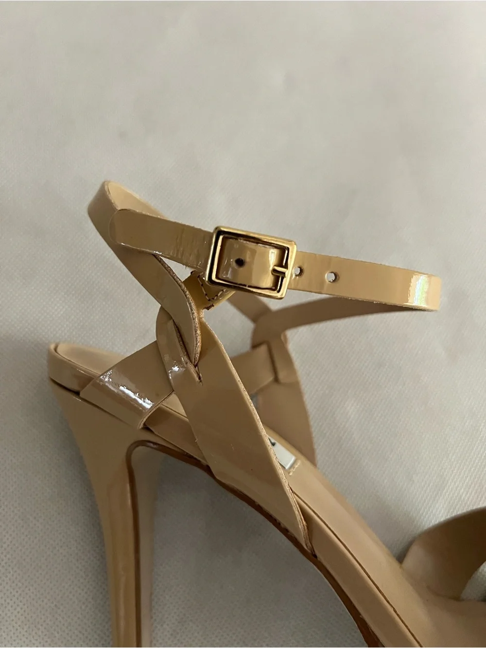 Steve Madden Beige Strappy Patent Leather Heels